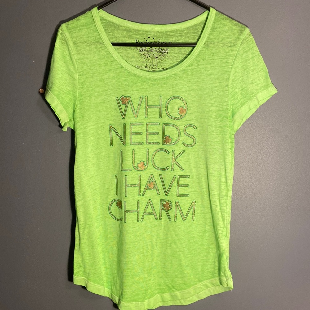 Lime Green “Who Needs Luck I Have Charm” L